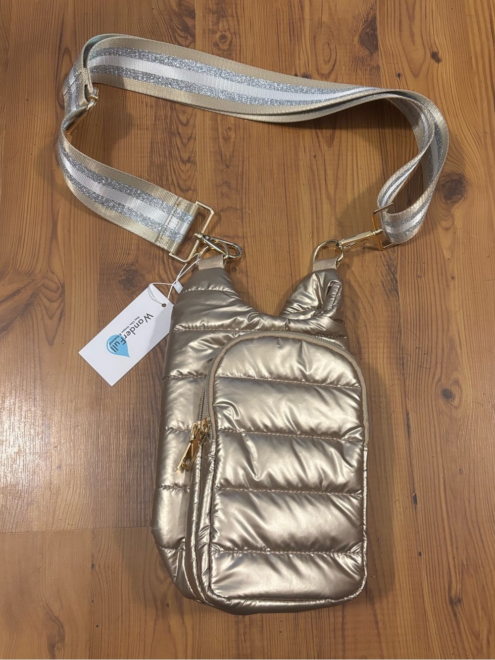 WanderFull Original HydroBag Pink Metallic Silver Puffer Bag NEW